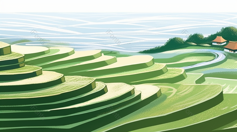 田园风光文艺风梯田房屋插画背景,插画/手绘图,插画/手绘图库,插画/手绘图下载,插画/手绘